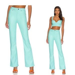 AFRM | NEW Huxley Vegan Leather Flare Trouser Pant in Aruba Blue Women's Size 26